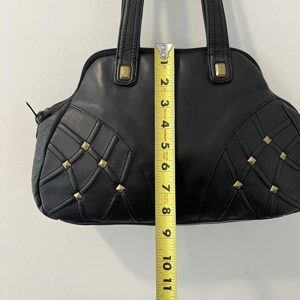Stone Mountain Shoulder Bag Womens Medium Black Leather Studded Gold Hardware